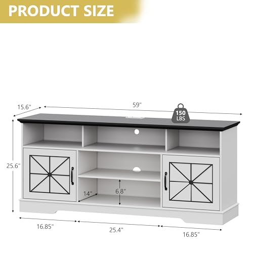 Image of Xixini Farmhouse TV Stand for 65 /60 /55 Inch Tvs, Rustic Entertainment Center with LED Lights and Power Outlets, Modern Media Console Table, Wood Television Furniture for Living Room, Bedroom, White