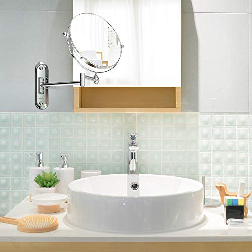 Homever 7X Magnification Crystal Glass Stainless Steel and Brass Double Sided Cosmetic Mirror 360° Rotatable for Bathroom Beauty Salon Spa Hotel