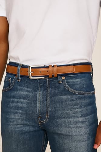 Image of Nautica Men's Casual Leather Belt | Everyday | Classic | Pants | Jeans | Khakis | Chinos | Metal Buckle