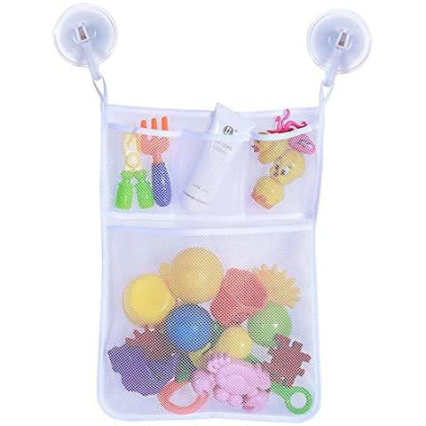 Clyhon Wemk Baby Bath Toy Storage, Bathroom Toy Organiser Net Bag,Baby Bath Toy Bag for Bath Toys, Toy Tidy Organiser with 2 Self Adhesive Robust Hooks (White) Cover