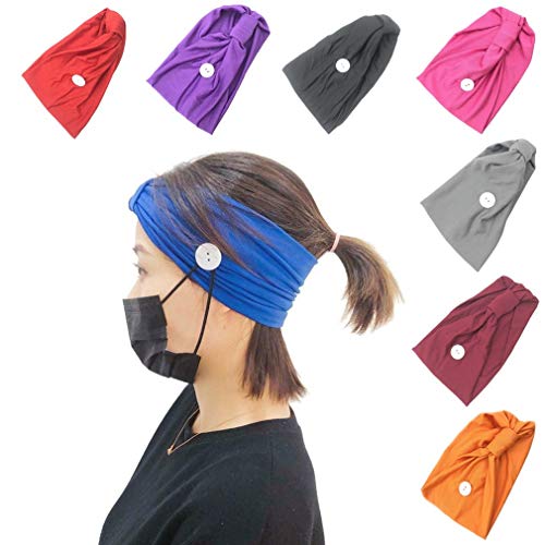 Headband with Buttons for Mask - Facemask Holder Ear Savers for Nurses Doctors - Elastic Headwraps