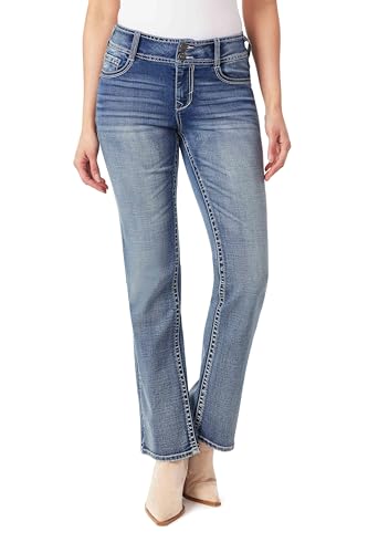 Image of WallFlower Luscious Curvy Bootcut Jeans for Women, Mid-Rise Insta Stretch Denim, Size-Inclusive Juniors Jeans