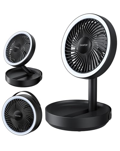 Gaiatop Ventilador Portatil USB Pequeño, Batería Recargable De 6000mAh, Ventilador De Mesa Plegable Para Dormitorio Y Oficina Con Luz Nocturna LED, Esencial Para Camping Y Viajes, Negro