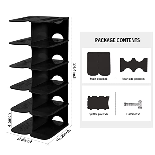 Acpop 6-Tier Free-Standing Shoe Rack, Adjustable Shoe Shelf, Space Saving Shoes Storage Organizer Stand For Entryway, Hallway, Closet, Black #TOP1