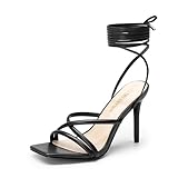 DREAM PAIRS Heels for Women Strappy High Stiletto Lace Up Heeled Sandals Square Open Toe Heels for Prom Party Dating,Size 8,BLACK-PU,SDHS2478W