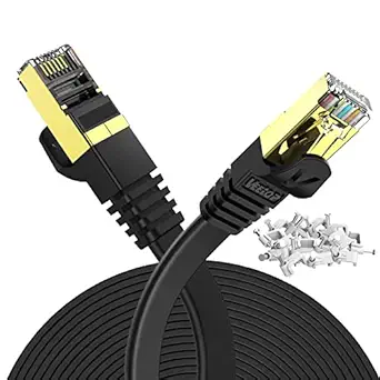 Cat7 Ethernet Cable,Veetop 50m/164ft Cat 7 Network Cable High Speed 10 Gigabit Internet Cord Flat Ethernet Wire with Shielded RJ45 Connectors for Computer Laptop Router Modem Switch Box