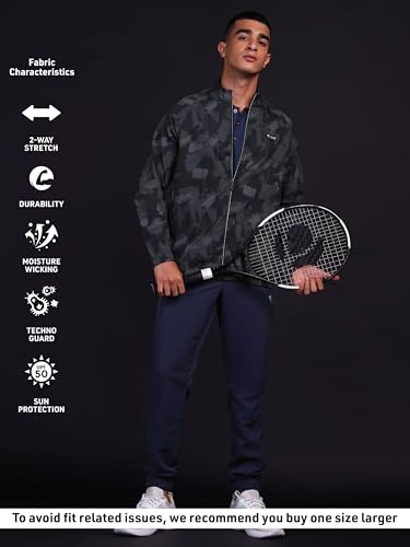 Image of TECHNOSPORT Men's Polyester Standard Length Slim Fit Printed Regular Jacket With SPF50+, Quick Dry for Regular Use