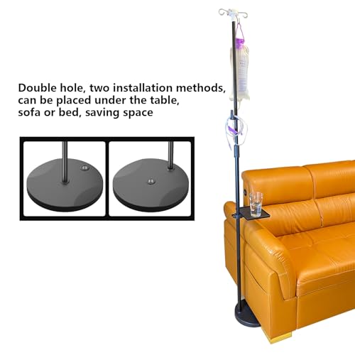 Heavy Duty Solid Base IV Pole Stand with 4 Hooks,Intravenous Foldable IV Poles Costume IV Bag Stand Portable Floor Stand Feeding Tube Holder with Tray, for Pediatric Nursing Clinic Home Care Travel