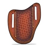 Hercules Knives Custom Leather Sheath Slanted Pancake Tooled Leather Sheath/Trapper Knife Sheath/Hunting Knife Sheath 100% Real Leather Cover/Tan Both Side Carry Design (LSA)