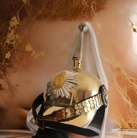 Prussian Imperial Officer's Helmet with Long Plume, 18 Gauge Mild Steel, Iron Brass Leather, 27 Inch Circumference, Halloween Costume