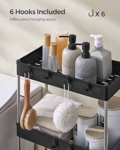 SONGMICS-Slim-Storage-Cart-4-Tier-Rolling-Cart-Narrow-Utility-Cart-on-Wheels-6-Hooks-360-Swivel-Wheels-Lockable-Steel-Frame-Bathroom-Kitchen-Office-Ink-Black-UKSC010B01 SONGMICS Slim Storage Cart 4 Tier Rolling Cart Narrow Utility Cart on Wheels 6 Hooks 360 Swivel Wheels Lockable Steel Frame Bathroom Kitchen Office Ink Black UKSC010B01