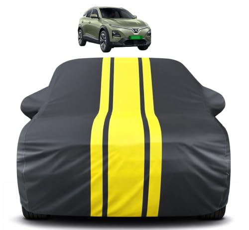 Image of Auto Hub Car Cover Compatible with Vinfast VF 6 with Mirror Pocket, Soft Cotton Lining, VF6 Car Cover Waterproof - Yellow-Black