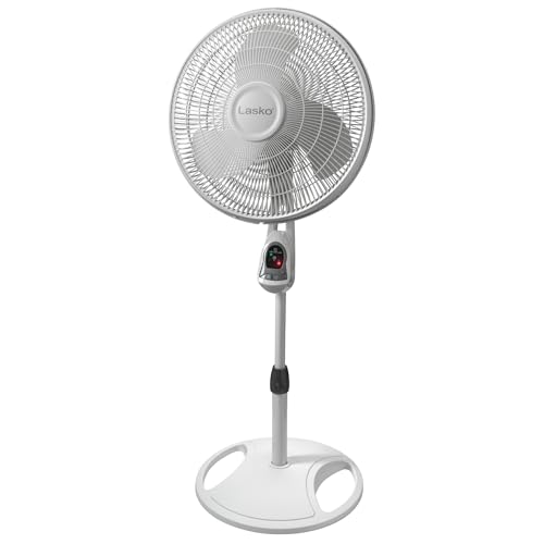 Lasko Oscillating Adjustable Pedestal Stand Fan with Timer and Remote for Indoor, Bedroom, Living Room, Home Office & College Dorm Use, 16 Inch, White, 1646