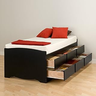 Prepac Tall Twin Sonoma Platform Storage Bed with 6 Drawers, Black