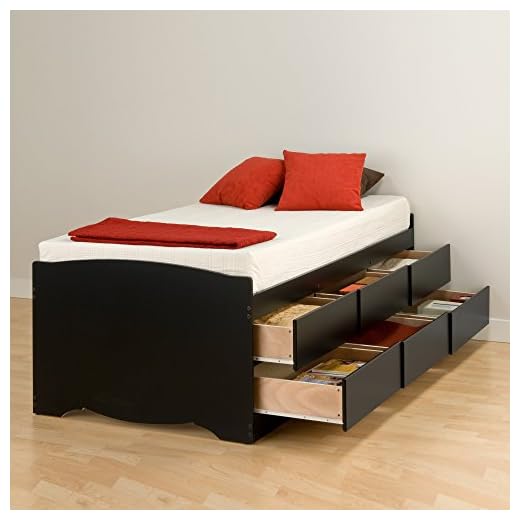 Prepac Captain's Platform Storage Bed with 6 Drawers, Twin, Black