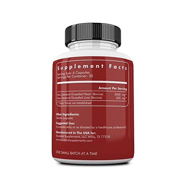Ancestral-Supplements-Grass-Fed-Beef-Heart-Desiccated--Natural-CoQ10-Supports-Heart-Mitochondrial-and-Blood-Pressure-Health-180-Capsules Ancestral Supplements Grass Fed Beef Heart Supplement, 3300mg, CoQ10 Supplement with Grass Fed Beef Liver, Supports Energy, Immune, Heart and Mitochondrial Health, Non GMO, 180 Capsules