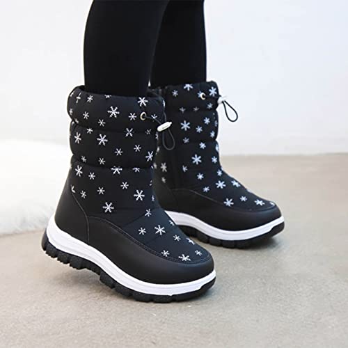 Girls Boys Winter Boots Kids Unisex Snowflake Printed Drawstring Mid Calf Waterproof Fleece Lined Warm Zip Snow Boots3