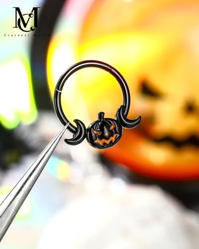 CM Crareesi Mania Pumpkin Septum Ring Halloween Segment Nose Ring Hoop 316L Surgical Steel Gothic Septum Piercing Jewelry Spooky Daith Earrings for Women Men3