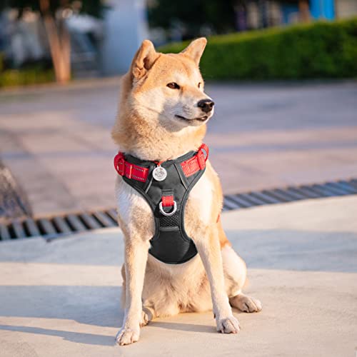 PHOEPET Anti-Zug Hundegeschirr - Reflektierendes Verstellbares Welpen-Sicherheitsgeschirr für kleine, mittelgroße und große Hunde (S,Schwarze Basis & Rote Träger)