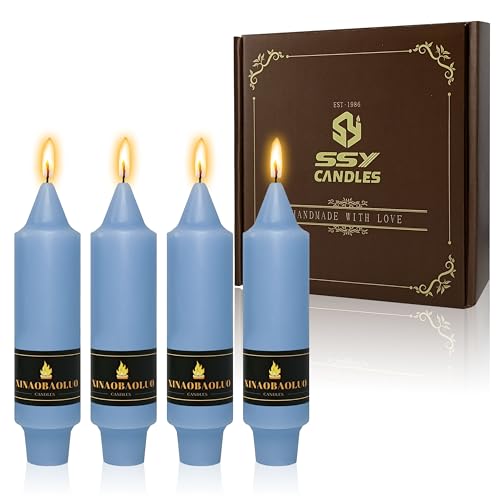 5 inch Short Taper Candle 4 Pack Handmade Dusty Blue Candles Unscented Pastel Candlesticks for Holiday Wedding Dinner Party Seasonal Celebration Birthday Home Decoration