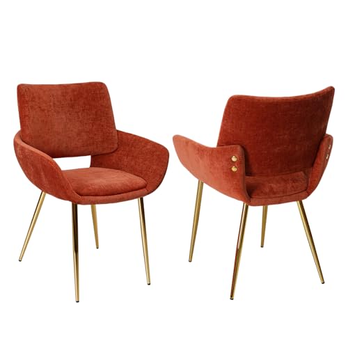 ELUCHANG Esszimmerstuhl 2er Set, bis 150 kg Belastbar, Schminktisch Stuhl, Küchenstuhl mit Rückenlehne & Armlehnen, Sessel, Akzentstuhl mit Gold Metallbeinen Accent Chair, Terrakotta
