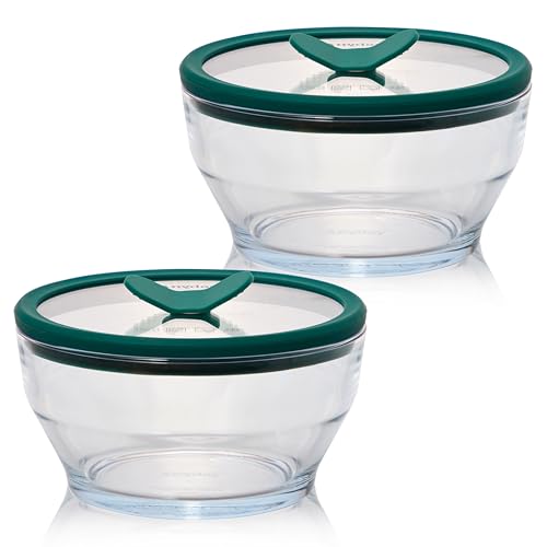 Image of Anyday 2-Pack (4-Cup Deep) Glass Food Storage with Glass Lids | Plastic-Free Meal Prep & Microwave Cookware | Stackable Airtight Storage Container with Vented Lid for Microwave-Safe Reheating