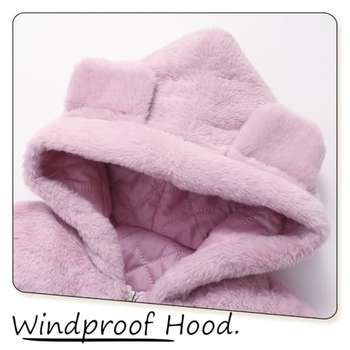 Girls Winter Coat Cozy Fleece Jacket with Ears Size 7-8T Trendy Zip Up Dress Coat3