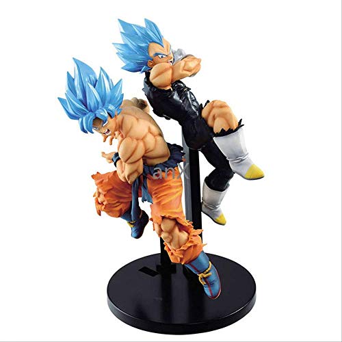 BEUHOME Dolls 2 uds Dragon Ball Super película Broly Tag Fighters Goku Vegeta SSJ Figura de Pelo Azul PVC Figura de acción Juguetes Chico Regalo 25Cm CJW1016
