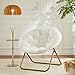 Simple Deluxe Saucer Chair, Round Foldable Reading Chairs, X-Large Size Cozy Papasan Chair, Comfy Furry Padded Moon Chair, Round Dorm Chairs for Bedroom Living Room, White