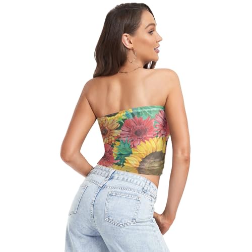 KLL Top de verão sexy top bandeau apertado sutiã acolchoado para meninas adolescentes festa sunflowe