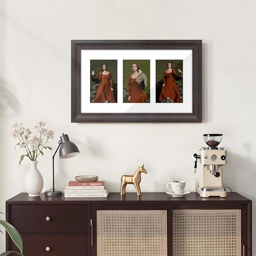 Image of DUENPY 8x14 Picture Frame 4x6 Collage Picture Frame Displays Three 4x6 inch Photos or 8x14 (Without Mat) Wall Decor or Tabletop Walnut