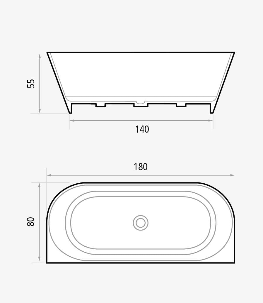 Bañera Exenta Adulto 180x80cm | Bañera Independiente Baño Starcril Negro Mate | Capacidad de 290 L
