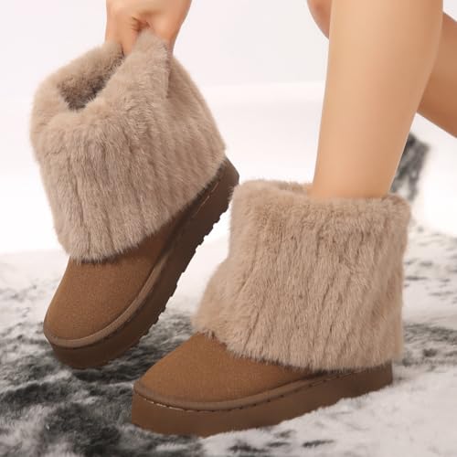 Women's Solid Color Snow Boots, Fashion Slip On Plush Lined Winter Boots, Comfortable Mid Calf Boots.Ankle boots2