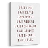 XWELLDAN Inspirational Quote I Am Kind I Am Brave I Am Smart Neutral Colors Wall Art Canvas Prints,P