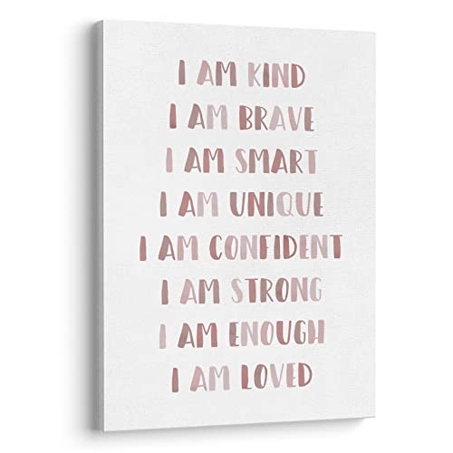 Xwelldan Inspirational Quote I Am Kind I Am Brave I Am Smart Neutral Colors Wall Art Canvas Prints,Positive Affirmations Wall Art Decor For Home Bedroom Girls Room Nursery Playroom, 11 X 14 Inch, Framed #TOP4
