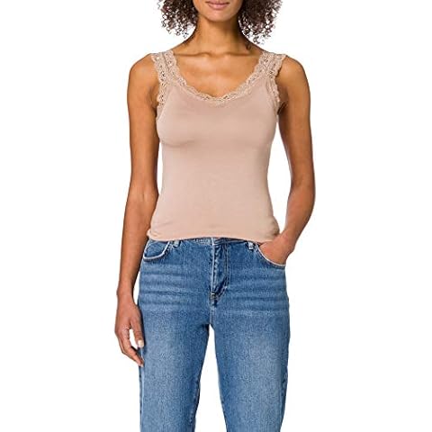 PIECES Pcbarbera Lace Top Noos Camisa Cami, Pardo cálido para Mujer Cover