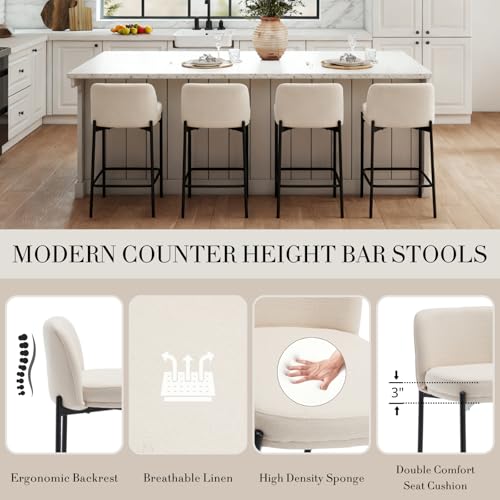 Image of 26 Inch Counter Height Bar Stools Set of 4, Modern Barstools, Beige