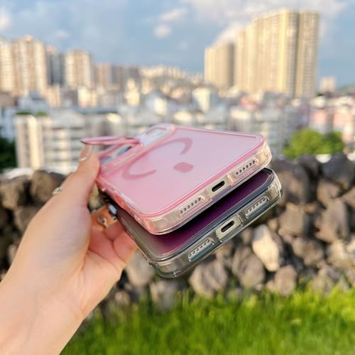 Coque silicone iPhone 14 rose rigide béquille de protection magnétique