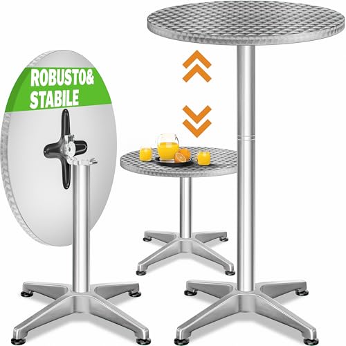 Casaria Tavolo 2in1 da Bar Altezza Regolabile 70 cm / 115 cm Alluminio Rotondo Ø 60 cm Interno Esterno Tavolo Bistro Party
