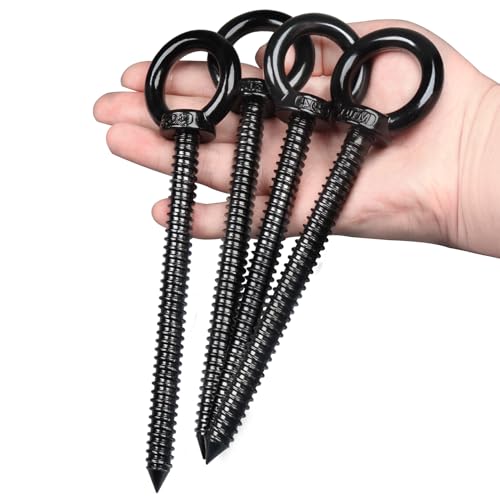 Image of OHIYO 6.3 Inch Heavy Duty Eye Hooks M10 Self Tapping Eyelet Screw Load Capacity 850 LBS Heavy Duty Screw in Eye Hooks for Hammock Stand, Swing Chair, Yoga, Heavy Indoor & Outdoor Uses (Black)