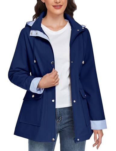 CMTOP Veste Femme mi Saison Manteau Imperméable Mi-Longue Parka Légère Coupe Vent avec Capuche Blouson Décontracté Printemps Automne Jacket Zippée...