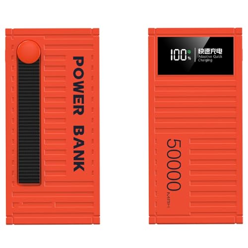 Banco de energía, PD66W, cargador portátil de carga rápida con 4 salidas, 50000 mAh de alta capacidad, batería externa con pantalla LED para teléfonos, naranja, 50000 mAh