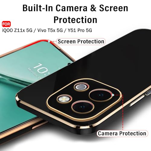 Image of TheGiftKart Luxurious Golden-Plated Back Cover Case for iQOO Z11x 5G / Vivo T5x 5G / Y51 Pro 5G | Raised Lips for Camera & Screen Protection | Shockproof Design | Stylish Back Cover Case (TPU, Black)