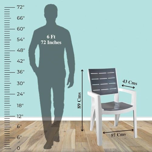 Image of ITALICA Designer Series Comfortable Plastic Arm Chair /Double Insert Stackable Chair for Home, Office /Plastic Chair /Sturdy & Durable Chair /Indoor and Outdoor (White and Grey, Set 1)