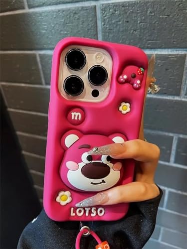 Image of COVERLY for iPhone 12 Pro 3D Cartoon LOTSO Bear Case,Full Protective Huggin Strawberry Toy Story Walt Back Case with Holder Cute Soft Silicone Fashion Aesthetic Cover for Apple iPhone 12 Pro