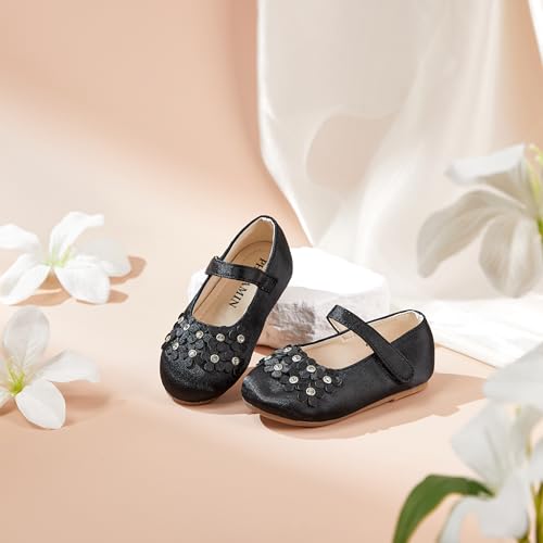 Image of PHIRAMIN Toddler Flower Girl Glitter Dress Shoes Little Girl Ballet Flats Bow Wedding Party