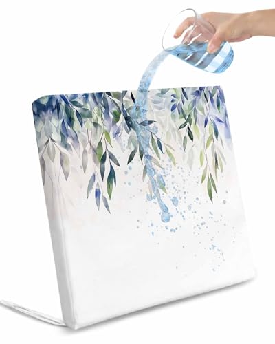 2 Pack Blue Green Leaves Waterproof Cushion Covers with Ties, Outdoor Patio Chaise Lounge Chair Seat Cushion Slip Covers Replacement(Only Cover) Watercolor Spring Botanical Branches 22