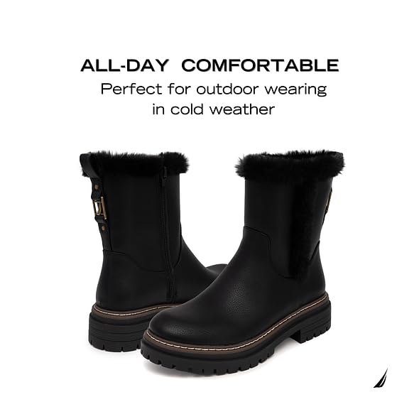Nautica Women Fur Chelsea Boots Winter Platform Chunky Low Heel Microsuede Comfortable & Slip Resistant Ankle Mid Calf Boots for Ladies3