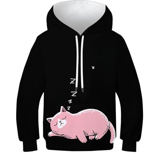 Sweat chat rose pour ado fille et garçon de 9 à 11 ans pull à capuche 3d