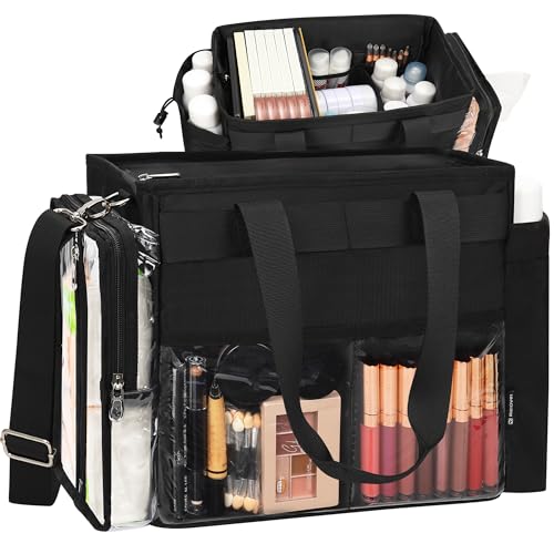 TANTO Travel Makeup Bag Extra Large Makeup Artist Set Bag Large Makeup Organizer Professional Cosmetic Storage Case Tote Bags Hair Stylist Travelling Duffle Bags with Dividers for Makeup Beauty Lover